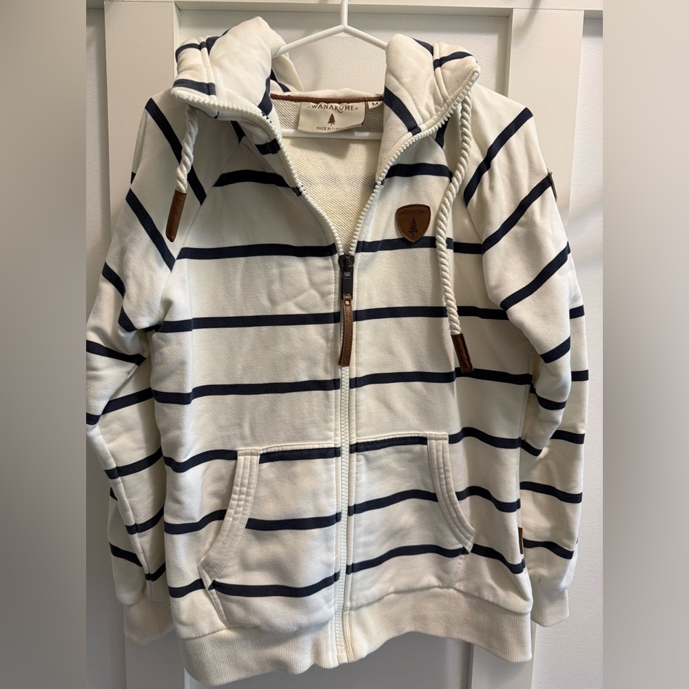Wanakome Navy Striped White Zip-Up Hoodie